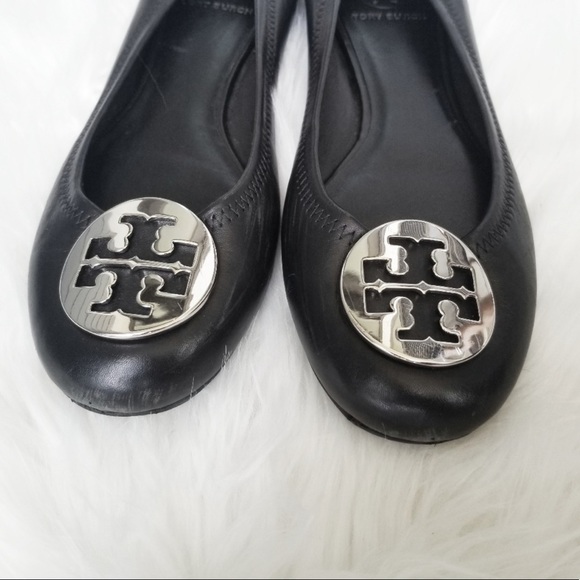 Tory Burch Black Leather Minnie Flats 8 - Picture 2 of 7